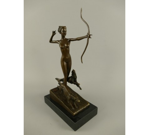 Bronzeskulptur Statue Luxus Bronze Skulptur Frau mit Bogen und Hunden Figur