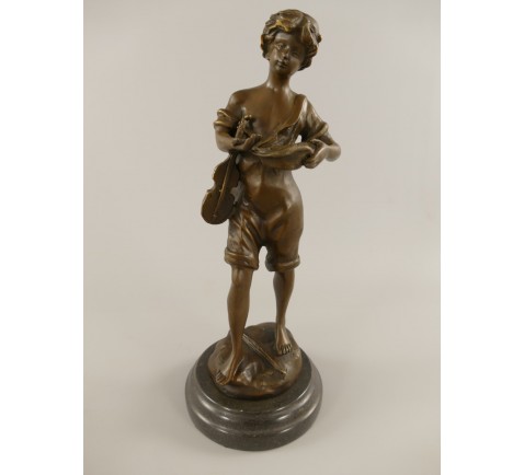 Bronzeskulptur Junge Straßenmusiker mit Violine Bronzefigur H.34cm Statue