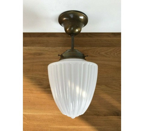 Deckenlampe Jugendstil Hängelampe Antik Messing Lampe Tropfen Opalglas Artdeco
