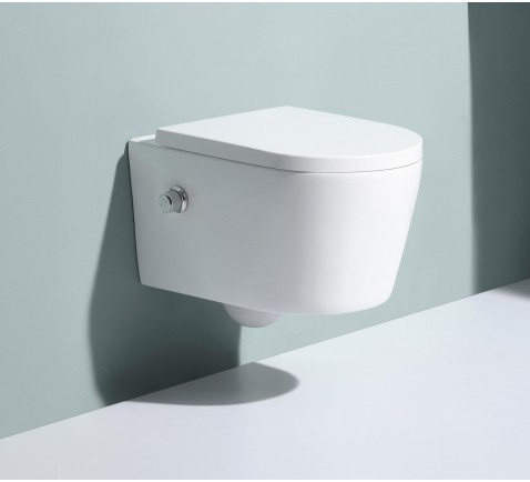 Wand Hänge WC Spülrandlos Taharet Dusch-WC Toilette Softclose inkl. Armatur Nanobeschichtung mit Bidet-funktion Intimdusche 54x36cm