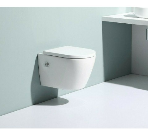 Wand Hänge WC Spülrandlos Taharet Dusch-WC Toilette Kalt & Warm Wasser Armatur Nanobeschichtung mit Bidet-funktion Intimdusche 52x36cm
