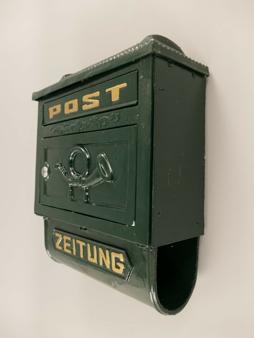Briefkasten Wandbriefkasten rustikal grün  Antik Stil Alu Guß mit Zeitungsfach 