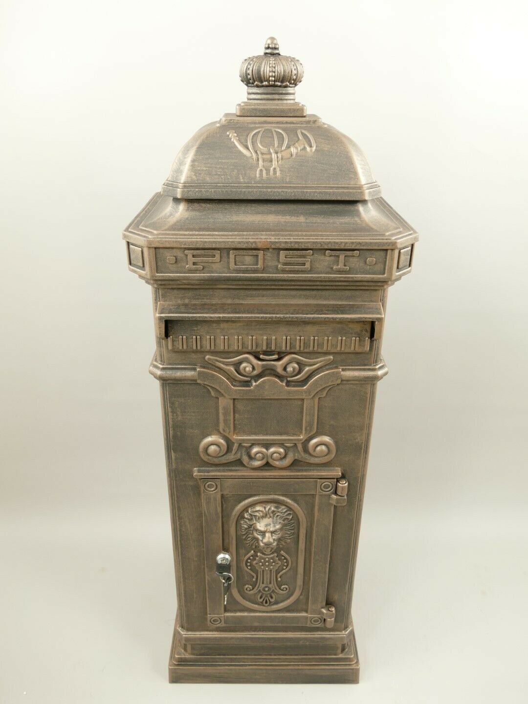 Englischer Briefkasten Standbriefkasten rustikal braun Antik Stil Aluguß H.102cm 