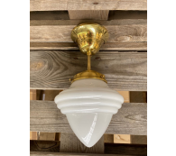 Deckenlampe Jugendstil Hängelampe Antik Messing poliert Lampe Opalglas Artdeco