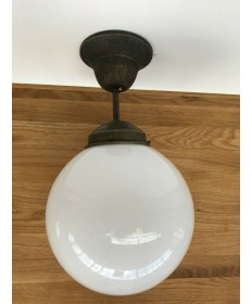Hängelampe Deckenlampe Jugendstil Antik Messing Glas Art déco Bauhaus Opalglas D.20cm